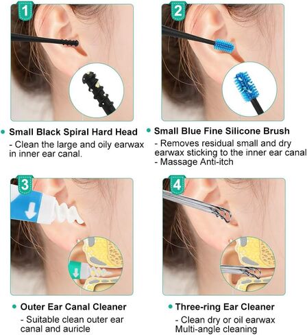 Q-Grips-Earwax-Remover Ear Wax Removal Tool Ear Wax Remover Silicone Ear Cleaner Safe Soft Q Twist Spiral Smart Reusable Q Grip Ear Picker Clean Kit 16 Replacement Tips for Adults Kids Humans in Kuwait