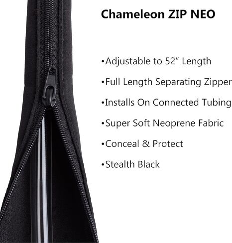 Chameleon Zip NEO - غطاء أنبوب أنبوب تصريف البول لأنابيب كيس تصريف البول وأغطية أكياس الصرف - سحاب فصل كامل الطول - قسطرة - فغر البول - النيوبرين - أسود in Kuwait