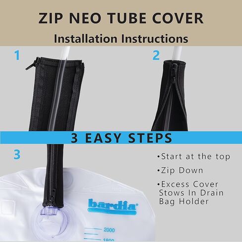 Chameleon Zip NEO - غطاء أنبوب أنبوب تصريف البول لأنابيب كيس تصريف البول وأغطية أكياس الصرف - سحاب فصل كامل الطول - قسطرة - فغر البول - النيوبرين - أسود in Kuwait