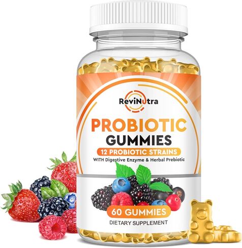 صمغ بروبيوتيك ريفينوترا مع إنزيم هضمي وبريبايوتك عشبي لدعم صحة الجهاز الهضمي وصحة المناعة للنساء والرجال، 60 قيراط، نباتي، غير معدّل وراثيًا، مزيج سكر أقل، نكهات التوت in Kuwait