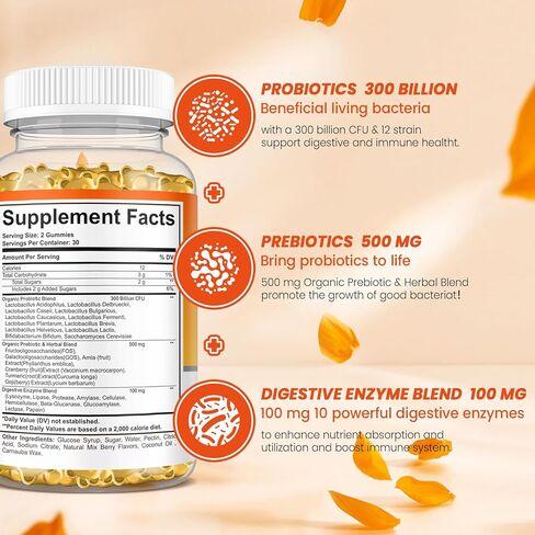 صمغ بروبيوتيك ريفينوترا مع إنزيم هضمي وبريبايوتك عشبي لدعم صحة الجهاز الهضمي وصحة المناعة للنساء والرجال، 60 قيراط، نباتي، غير معدّل وراثيًا، مزيج سكر أقل، نكهات التوت in Kuwait