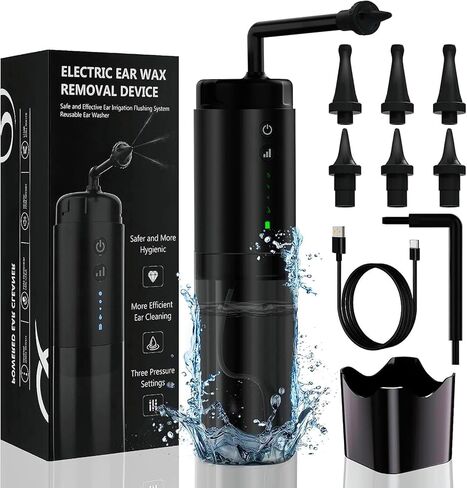 أداة إزالة شمع الأذن، منظف الأذن الذي يعمل بالطاقة المائية مع 6 فوهات، تيار نفاث كهربائي ثلاثي 3 أوضاع للضغط، مجموعة تنظيف الأذن لإزالة شمع الأذن، نظام ري داخلي آمن وفعال لتنظيف الأذن in Kuwait