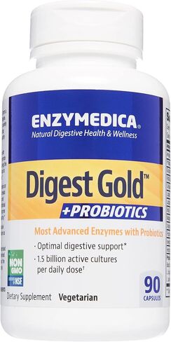 Enzymedica Digest Gold + Probiotics, 2-in-1 Formula for Gut Health, Digestive Enzymes & 1.5 Billion Active Probiotic Cultures, 180 Count in Kuwait
