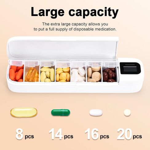 منبه طبي لموزع حبوب الدواء الإلكتروني من Odaro - حافظة حبوب سفر أسبوعية، حامل حبوب دواء لمدة 7 أيام مع تطبيق، تذكير بصندوق حبوب الدواء المحمول لكبار السن مرة واحدة في اليوم (أخضر) in Kuwait