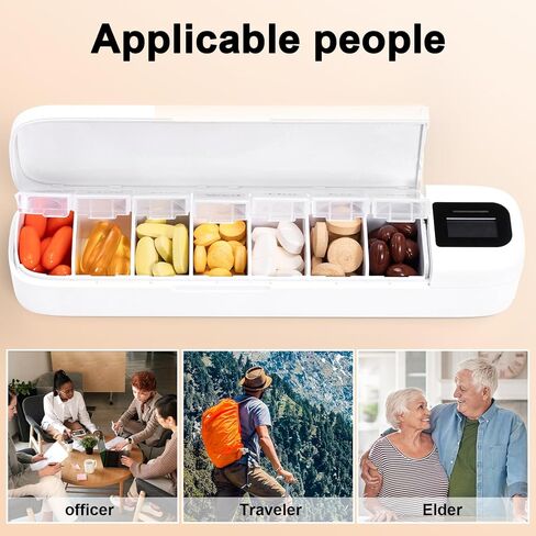 منبه طبي لموزع حبوب الدواء الإلكتروني من Odaro - حافظة حبوب سفر أسبوعية، حامل حبوب دواء لمدة 7 أيام مع تطبيق، تذكير بصندوق حبوب الدواء المحمول لكبار السن مرة واحدة في اليوم (أخضر) in Kuwait