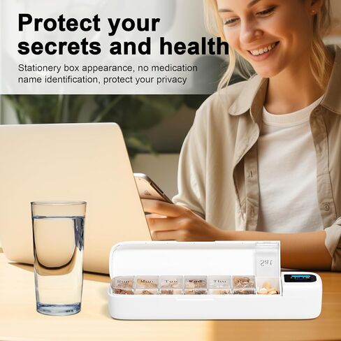 منبه طبي لموزع حبوب الدواء الإلكتروني من Odaro - حافظة حبوب سفر أسبوعية، حامل حبوب دواء لمدة 7 أيام مع تطبيق، تذكير بصندوق حبوب الدواء المحمول لكبار السن مرة واحدة في اليوم (أخضر) in Kuwait