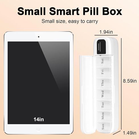 منبه طبي لموزع حبوب الدواء الإلكتروني من Odaro - حافظة حبوب سفر أسبوعية، حامل حبوب دواء لمدة 7 أيام مع تطبيق، تذكير بصندوق حبوب الدواء المحمول لكبار السن مرة واحدة في اليوم (أخضر) in Kuwait
