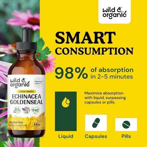 قطرات إشنسا جولدنسيل - مستخلص سائل جذر إشنسا جولدنسيل العضوي - مكمل عشبي - نباتي، صبغة خالية من الكحول 2 أونصة سائلة in Kuwait