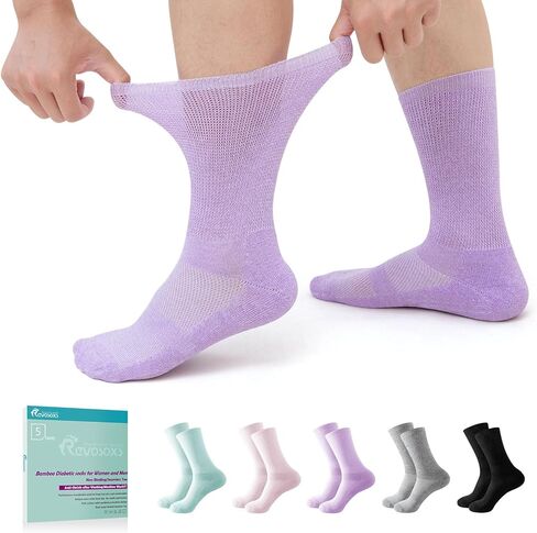 Revosoxs Diabetic Crew Socks for Men Women,Non-Binding Seamless Toe Neuropathy Socks,Loose Top Diabetic Socks 6-9 9-11 in Kuwait