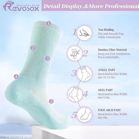 Revosoxs Diabetic Crew Socks for Men Women,Non-Binding Seamless Toe Neuropathy Socks,Loose Top Diabetic Socks 6-9 9-11 in Kuwait