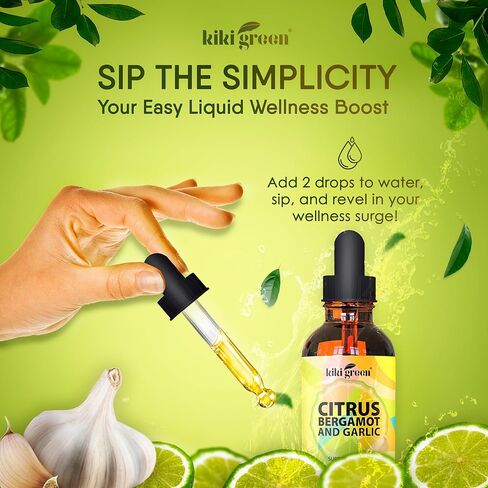 كيكي سائل الحمضيات الأخضر ومستخلص البرغموت والثوم - مكمل البرغموت الحمضي لصحة القلب ودعم الجهاز المناعي والشيخوخة الصحية، غير معدل وراثيًا، مكمل خالٍ من الغلوتين 2 أونصة سائلة. in Kuwait