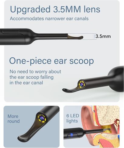 Ear Wax Removal, Ear Cleaner with Camera, Ear Wax Removal Tool Camera with 1080P, Otoscope with Light, Ear Wax Removal Kit with 6 Ear Pick, Ear Camera for iPhone, iPad, Android Phone in Saudi Arabia