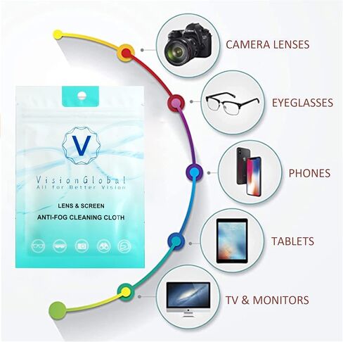 قماش VisionGlobal المضاد للضباب، وشاشات الشاشة النظيفة وعدسات الكاميرا (عبوة واحدة، عبوة فردية) in Kuwait