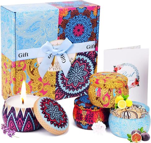 WuNa Scented Candles Gift Set Mom Gifts 4 Cans Aromatherapy Candle 4.4 Oz Natural Soy Wax Bath Yoga Unique Mothers Day Gifts Christmas Birthday Gifts for Women Wife Friends in Saudi Arabia
