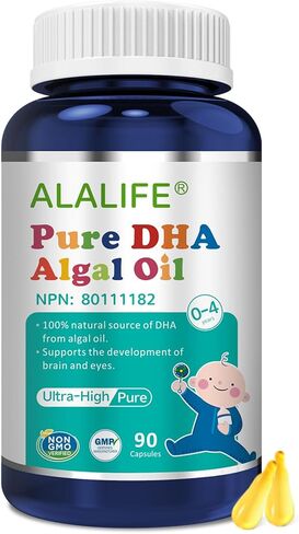زيت الطحالب النقي DHA للأطفال من ALALIFE - 90 كبسولة - 88% مكملات DHA الطحالب عالية النقاء - مكملات زيت الطحالب DHA أوميغا 3 للأطفال - مفيدة لنمو دماغ الطفل والأعصاب البصرية - غير معدلة وراثيًا in Kuwait