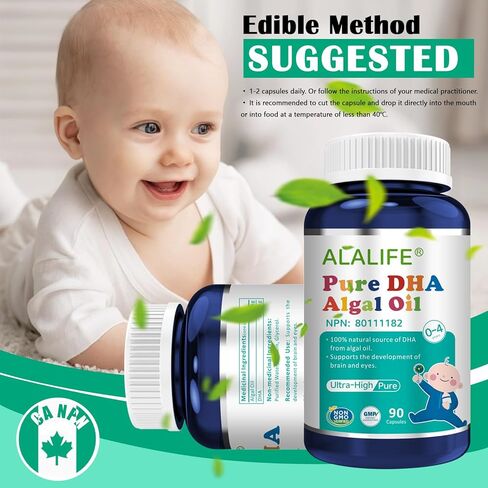 زيت الطحالب النقي DHA للأطفال من ALALIFE - 90 كبسولة - 88% مكملات DHA الطحالب عالية النقاء - مكملات زيت الطحالب DHA أوميغا 3 للأطفال - مفيدة لنمو دماغ الطفل والأعصاب البصرية - غير معدلة وراثيًا in Kuwait