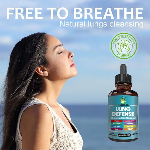 8 in 1 LUNG DEFENSE Herbal Extract, Blend (Mullein-Marshmallow-OSHA-Wild Cherry-Elderberry-Yerba Santa-Olive Leaf-ACV) Lung Cleanse, Respiratory & Immune system Support. Liquid supplement 2 OZ in Kuwait