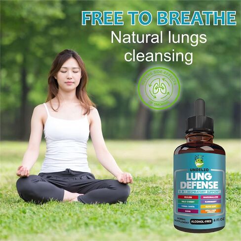 8 in 1 LUNG DEFENSE Herbal Extract, Blend (Mullein-Marshmallow-OSHA-Wild Cherry-Elderberry-Yerba Santa-Olive Leaf-ACV) Lung Cleanse, Respiratory & Immune system Support. Liquid supplement 2 OZ in Kuwait