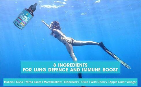 8 in 1 LUNG DEFENSE Herbal Extract, Blend (Mullein-Marshmallow-OSHA-Wild Cherry-Elderberry-Yerba Santa-Olive Leaf-ACV) Lung Cleanse, Respiratory & Immune system Support. Liquid supplement 2 OZ in Kuwait
