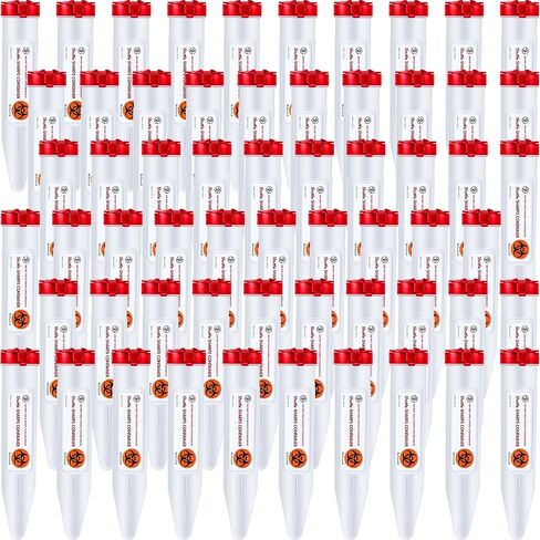 Fabbay 60 Pcs Transportable Sharps Container 6.5 x 1.38 Inches Needle Disposal Containers Home Syringe Disposal Container with Locking Mechanism for Travel First Aid Single Use Diabetes Supplies in Saudi Arabia