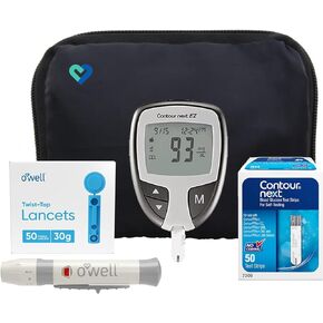 O Well Contour Next EZ Diabetes Testing Kit, Contour Next EZ Blood Glucose Meter, 50 Contour Next Blood Glucose Test Strips, 50 O'WELL Lancets, O'WELL Lancing Device, LogBook and Carry Case in Kuwait