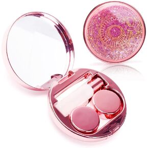 حافظة عدسات لاصقة من ofone، مجموعة حامل عدسات لاصقة لطيفة من Bling Stars مع أداة إزالة وملاقط وزجاجة محلول ومرآة وحاوية تخزين اتصالات محمولة للنساء والفتيات (أزرق)