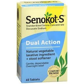 Senokot-S مكون نباتي طبيعي ملين بالإضافة إلى منعم البراز، أقراص، 60 قرصًا (عبوة من قطعتين) in Kuwait