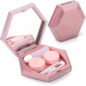 ofone Contact Lens Case, Marble Contact Cases Travel with Remover Tool, Mirror, Tweezers, Contact Solution Bottle, Contact Lens Container Kit for Women & Girls (Gold) in Kuwait