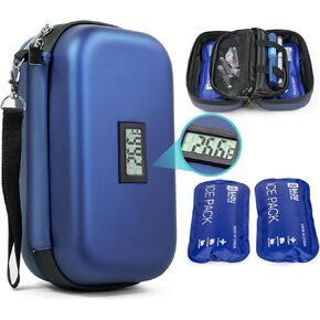 Gosemai 24h Insulin Cooler Travel Case TSA Approved Medication Diabetic Cooler For Travel With Thermometer Temperature Display Refrigerated Medicine Organizer Bag With 2 Ice Pack