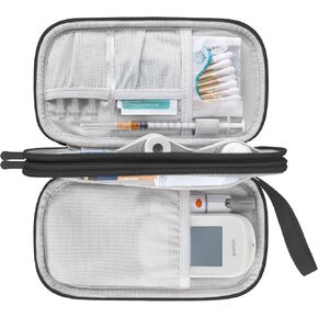 Elonbo Diabetic Supplies Storage Bag, Portable Glucose Meter Carrying Case, Insulin Pen and Medication Travel Case for Glucose Meters, Insulin Pen, Test Strips, Lancets, Syringe, Small Ice Pack, Black in Kuwait