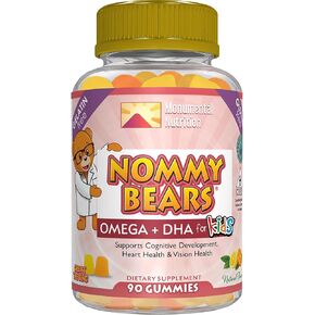 Nommy Bears OMEGA 3,6,9 DHA Gummies للأطفال، خالية من الجيلاتين، صديقة للنباتيين، نباتية، حلال/كوشير صديقة للأولاد والبنات والأطفال الصغار والأطفال، نكهات الحمضيات الحلوة والتارت، كبيرة 90 قيراط (30 يومًا) in Kuwait