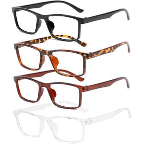 Przene 4 Pack Rectangle Blue Light Blocking Glasses,Anti Glare Eye Strain UV400 Square Eyeglasses for Men Women
