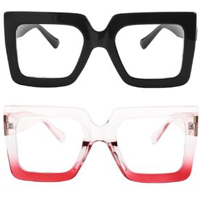 Onrtry Oversized Square Blue Light Glasses for Women Men Thick Frame Big Computer Eyewear Non-Prescription Eyeglasses(Bright Black) in Kuwait