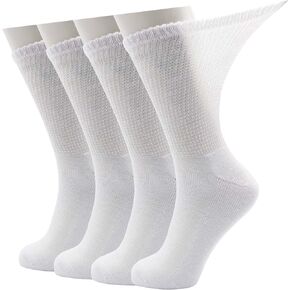 جوارب LIN PERFORMANCE لمرضى السكري والدورة الدموية غير ملزمة للرجال، 4 أزواج (13-15، أبيض) in Kuwait