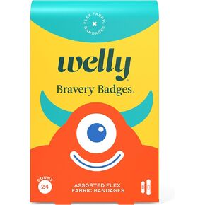 Welly Bandages Refill Pack - Bravery Badges, Adhesive Flexible Fabric, Standard Shapes, Monster Patterns - 24 Count, 4 Pack in Kuwait