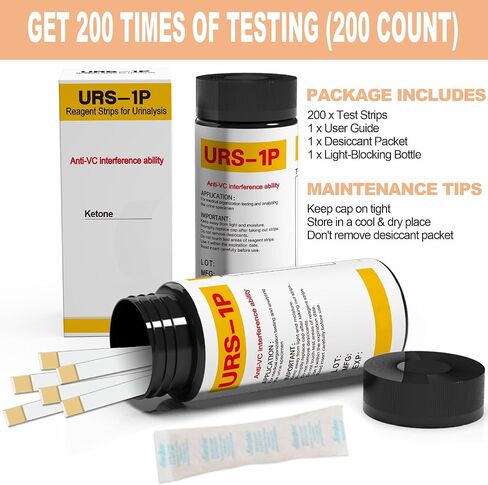 شرائط اختبار الكيتون 200 قيراط - شرائط كيتو للحصول على نتائج سريعة ودقيقة، شرائط اختبار الكيتوزية سهلة الاستخدام، نتائج سهلة القراءة | 200 شريط كيتون in Kuwait