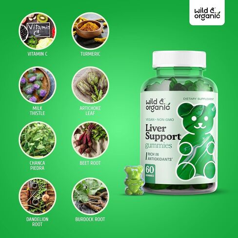 Liver Support Gummies - Liver Cleanse Detox & Repair Supplement w/Milk Thistle, Chicory, Turmeric. Burdock & Dandelion Root Extract - 60 Chews in Kuwait