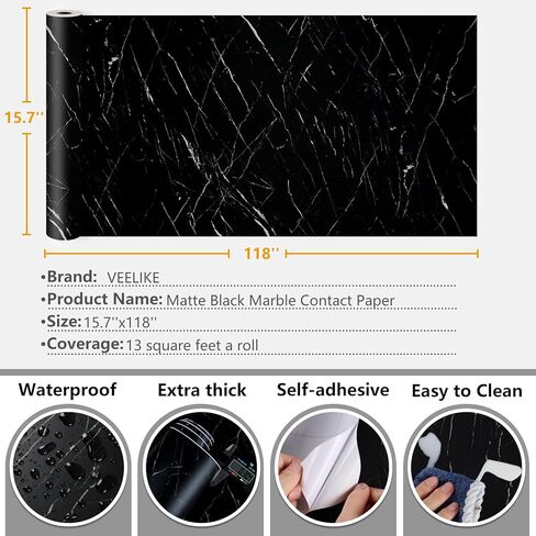 VEELIKE 15.7''x354'' Matte Marble Countertop Contact Paper Waterproof White Gold Marble Wallpaper Peel and Stick Countertops for Kitchen Counter Top Stick Paper Self Adhesive Vinyl for Bathroom Table in Saudi Arabia