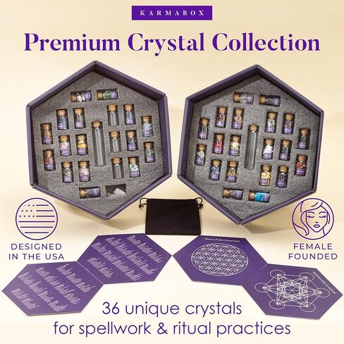 مجموعة شفاء كريستال من KARMABOX مكونة من 43 قطعة للساحرات - بلورات حقيقية للسحر، وجرار التعويذة، والمذبح، والديكور - لوازم وأدوات الويكا للمبتدئين - مجموعة كريستال لوازم السحر in Kuwait