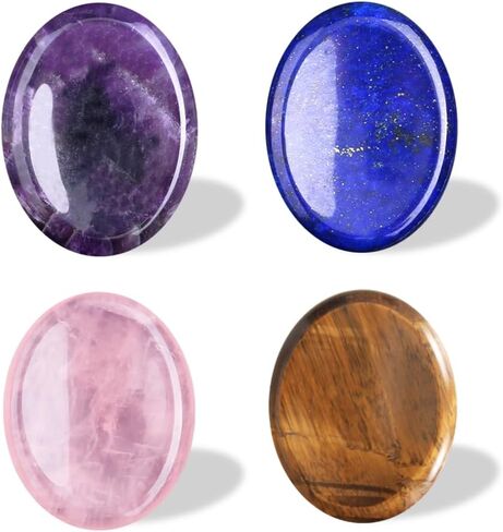 4 قطع من حجر القلق للقلق، كريستالات وأحجار الجمشت الوردية وعين النمر من اللازورد العلاجي لتخفيف التوتر والتأمل in Kuwait