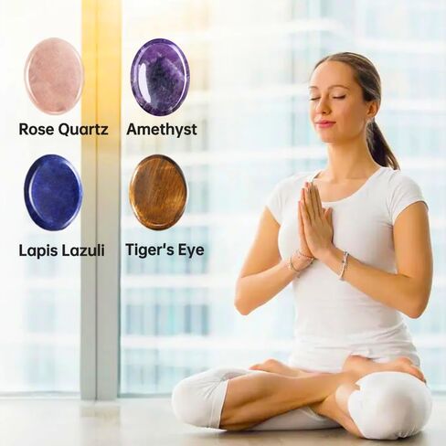 4 قطع من حجر القلق للقلق، كريستالات وأحجار الجمشت الوردية وعين النمر من اللازورد العلاجي لتخفيف التوتر والتأمل in Kuwait