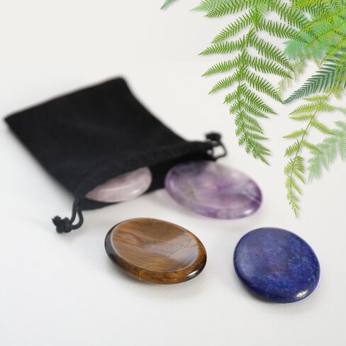 4 قطع من حجر القلق للقلق، كريستالات وأحجار الجمشت الوردية وعين النمر من اللازورد العلاجي لتخفيف التوتر والتأمل in Kuwait