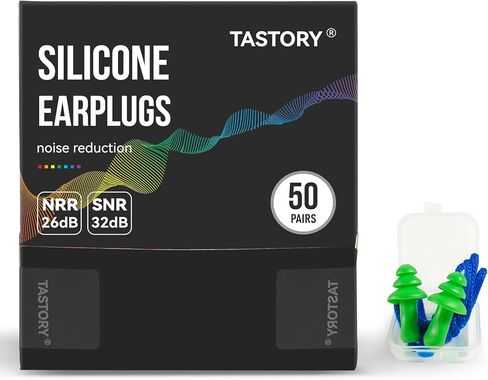سدادات أذن من السيليكون من TASTORY، 50 زوجًا من سدادات الأذن السلكية القابلة لإعادة الاستخدام لحماية السمع، سدادات أذن كبيرة لتقليل الضوضاء يمكن التخلص منها، النوم، إطلاق النار، الشخير، الدراسة، السفر، الحفلات الموسيقية، العمل in Kuwait