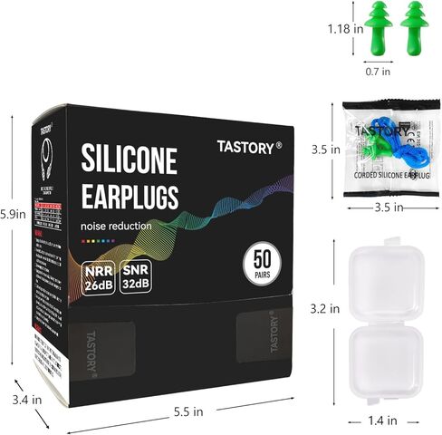 سدادات أذن من السيليكون من TASTORY، 50 زوجًا من سدادات الأذن السلكية القابلة لإعادة الاستخدام لحماية السمع، سدادات أذن كبيرة لتقليل الضوضاء يمكن التخلص منها، النوم، إطلاق النار، الشخير، الدراسة، السفر، الحفلات الموسيقية، العمل in Kuwait
