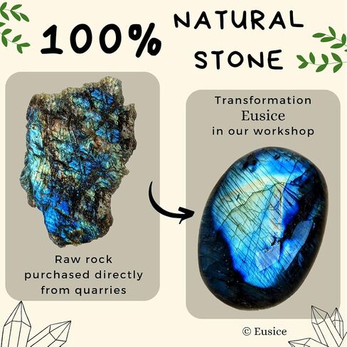 EUSICE - Labradorite Natural Palm Stone - Relaxation & Anti-Stress Healing Stone - 100% Handcrafted & Handmade - Ethical Gemstone Labradorite for Lithotherapy Wellness Meditation Yoga. All Levels in Saudi Arabia