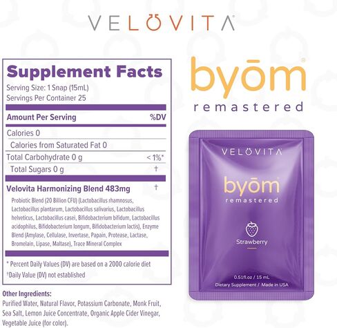 VELOVITA byōm® Remastered Strawberry Flavor - Probiotic with Ionic Minerals and Life-Enhancing Nutrients - Hydrate and Alkalize Your Body - Vegan, Gluten Free, Non GMO and Keto-Friendly - 25 Servings in Saudi Arabia