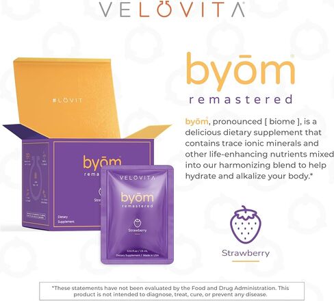 VELOVITA byōm® Remastered Strawberry Flavor - Probiotic with Ionic Minerals and Life-Enhancing Nutrients - Hydrate and Alkalize Your Body - Vegan, Gluten Free, Non GMO and Keto-Friendly - 25 Servings in Saudi Arabia