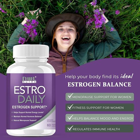 كبسولة Nwlnutra ESTRO اليومية للنساء - مكمل لتوازن الهرمونات الأنثوية في مرحلة انقطاع الطمث ودعم الطاقة - يعيد مستويات الاستروجين الصحية | 60 كبسولة نباتية غير معدلة وراثيًا in Kuwait