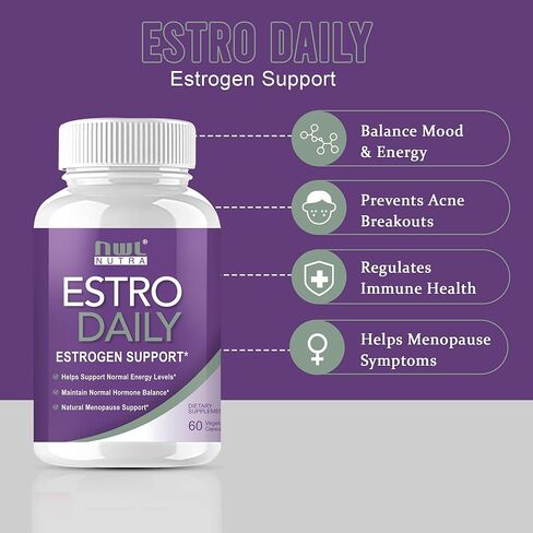 كبسولة Nwlnutra ESTRO اليومية للنساء - مكمل لتوازن الهرمونات الأنثوية في مرحلة انقطاع الطمث ودعم الطاقة - يعيد مستويات الاستروجين الصحية | 60 كبسولة نباتية غير معدلة وراثيًا in Kuwait
