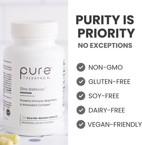 Pure Therapro Rx Zinc Defense | Zinc + Copper + Quercetin | 60 Servings in Vegan Capsules | L-OptiZinc & Quercefit Ionophore | Chelated Minerals | Immune, Gut, & Hormonal Balance Support in Kuwait